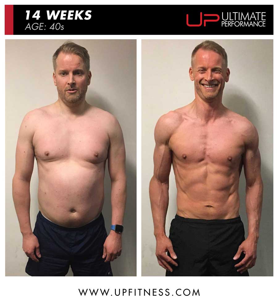 Neil 14 week male fat loss results front view